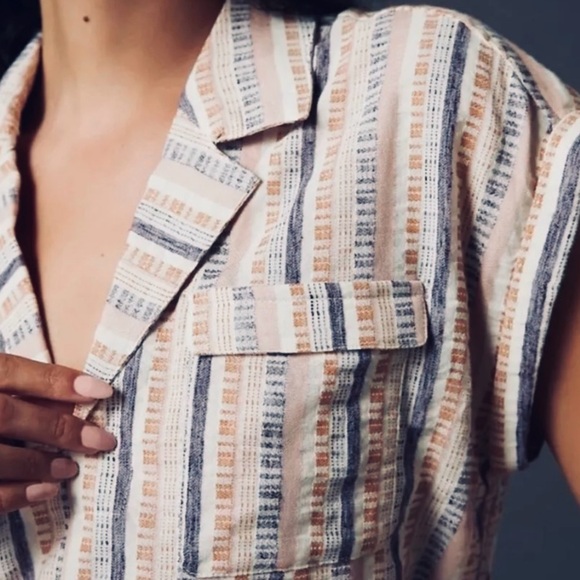 By Anthropologie Cropped Stripes Utility Pull-over Top Size XS - Picture 7 of 8